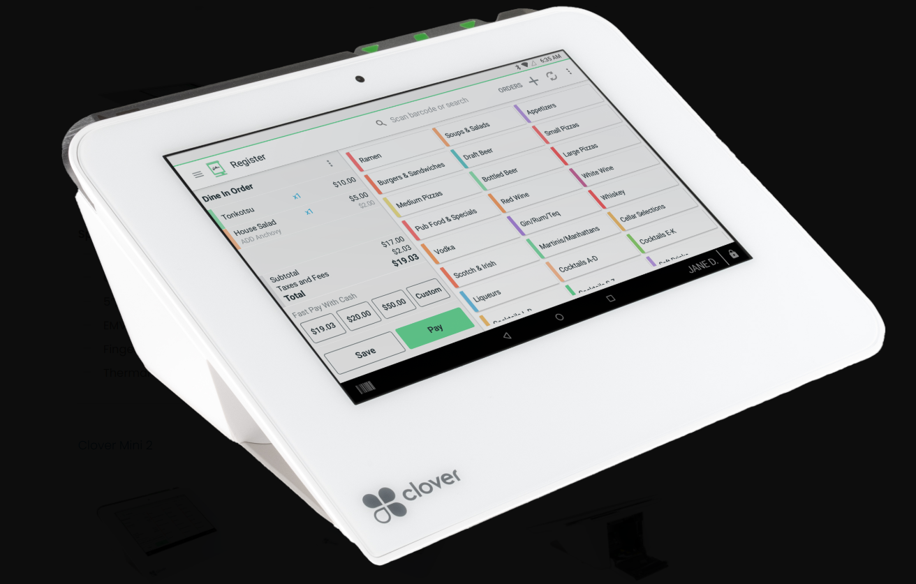 Clover Mini compact POS with restaurant register interface
