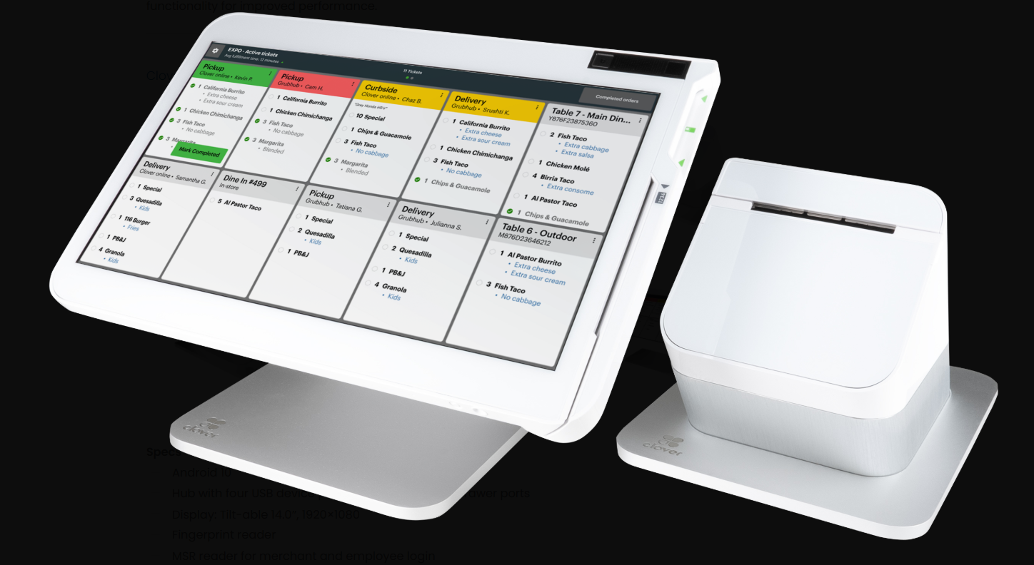 Clover Station with receipt printer showing restaurant order management