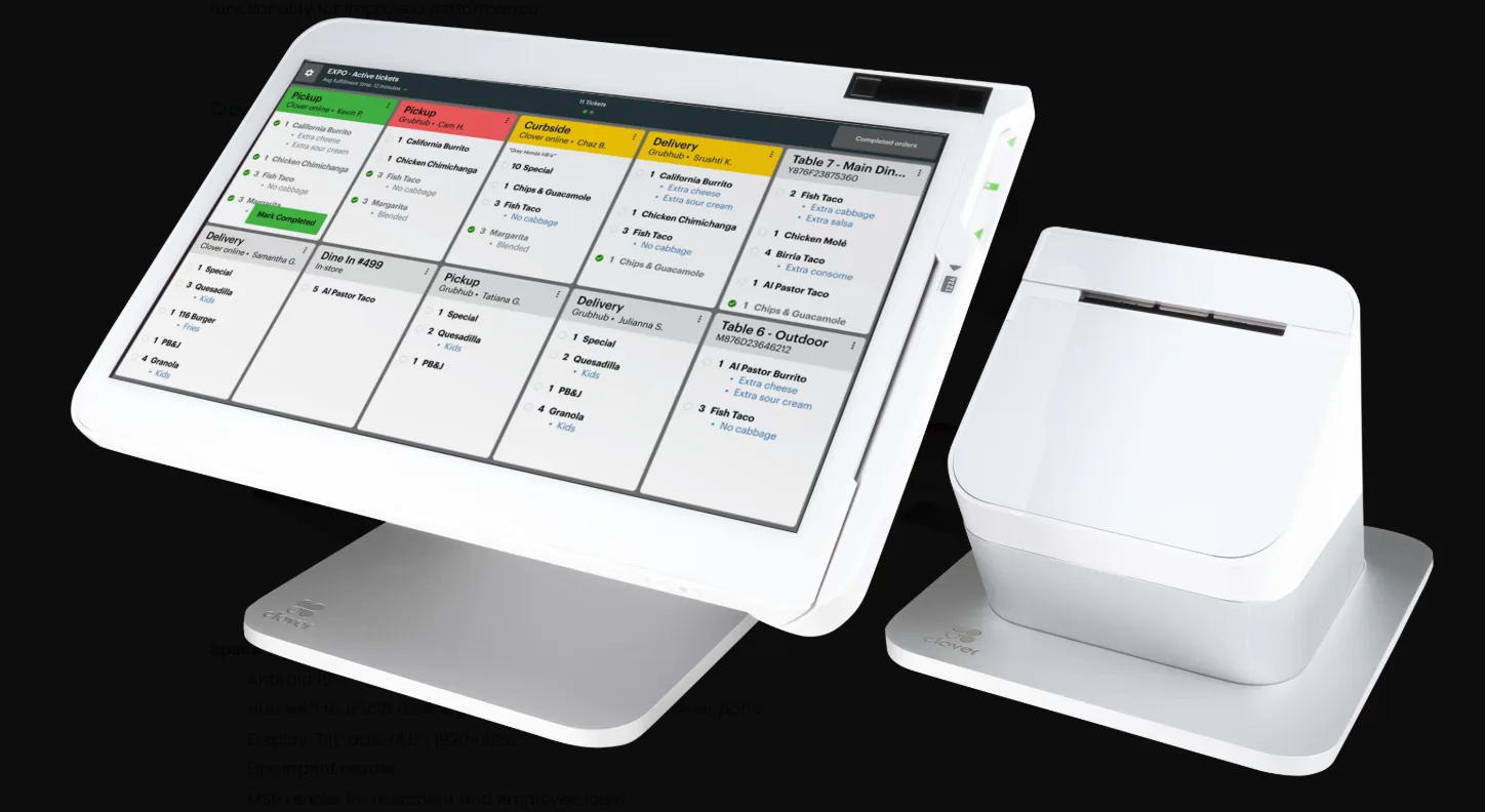 Clover Station with receipt printer showing restaurant order management